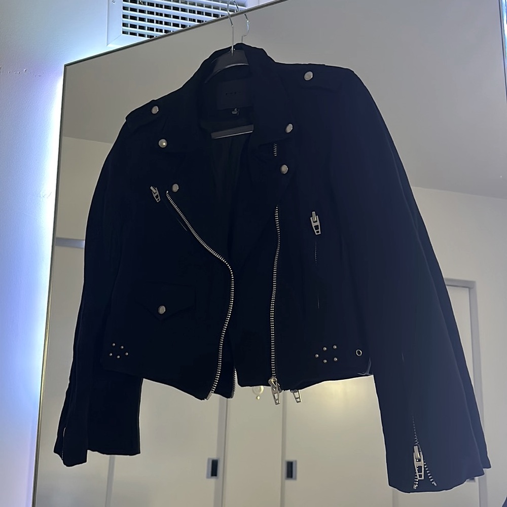 BLANKNYC Black Cotton Crepe Moto Jacket